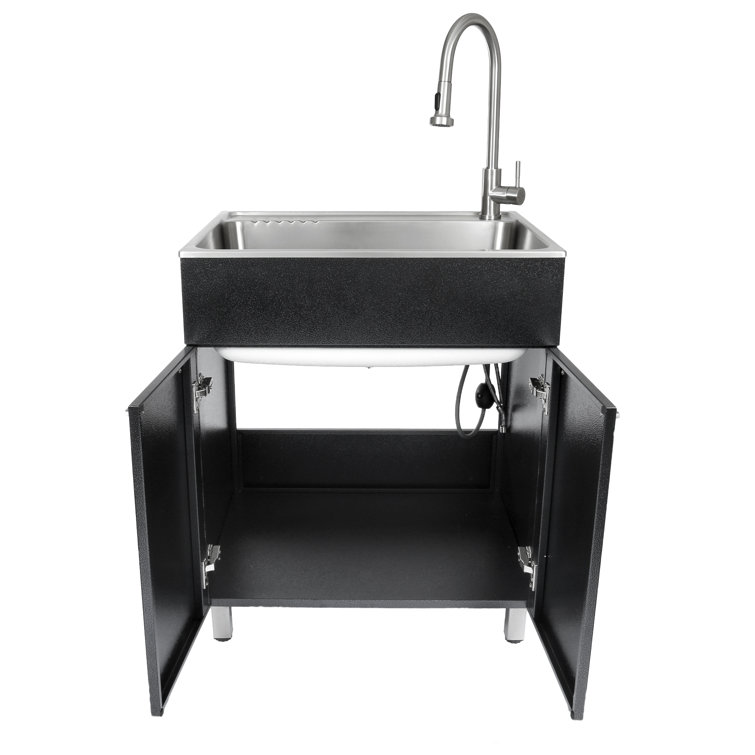 28" Black Stainless Steel Freestanding Laundry Sink with Faucet