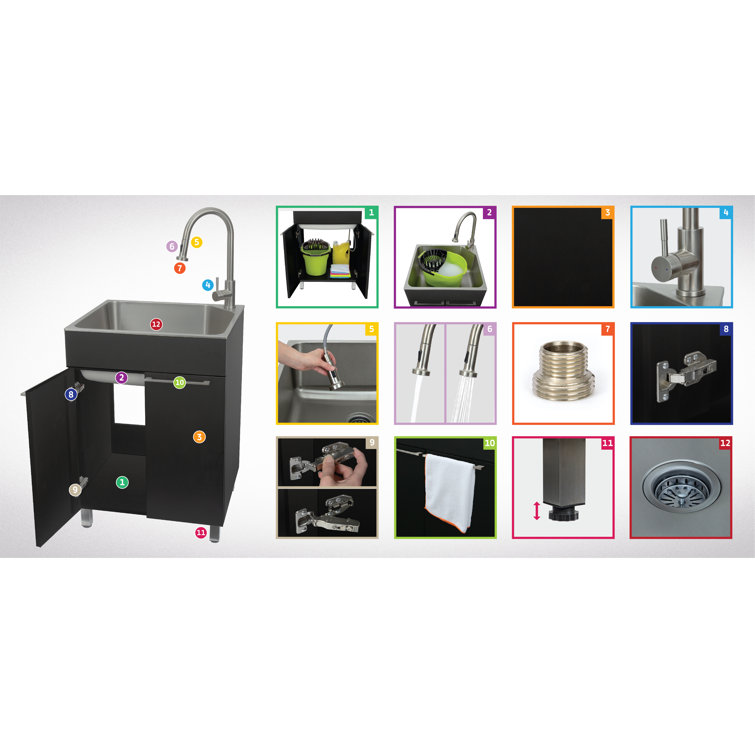 Black Stainless Steel Freestanding Laundry Sink with Faucet
