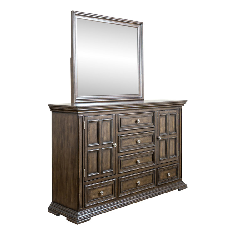 Brownstone Queen Panel Bed with Dresser and Mirror
