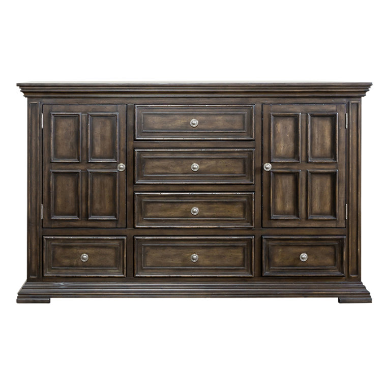 Brownstone Queen Panel Bed with Dresser and Mirror