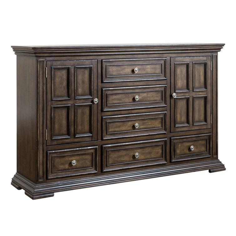 Brownstone Queen Panel Bed with Dresser and Mirror