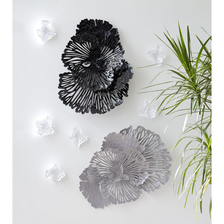 Small Gray Metal Flower Wall Sculpture