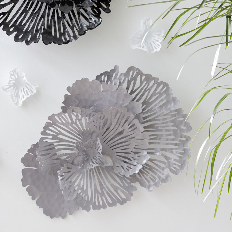 Small Gray Metal Flower Wall Sculpture