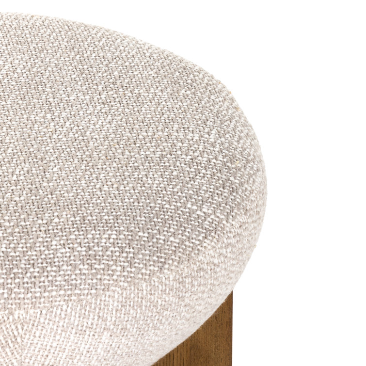 18'' Contemporary White Round Ottoman with Ash Wood Base