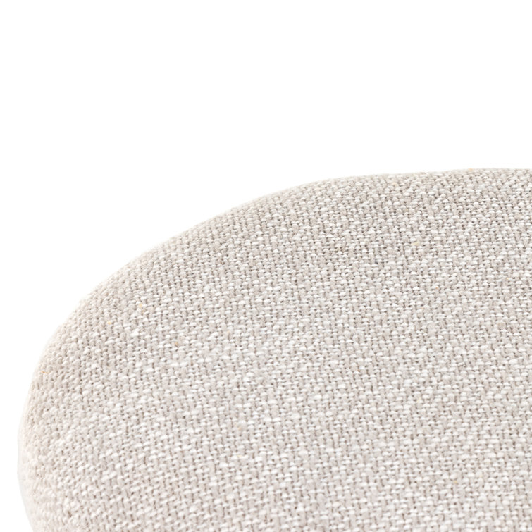 18'' Contemporary White Round Ottoman with Ash Wood Base