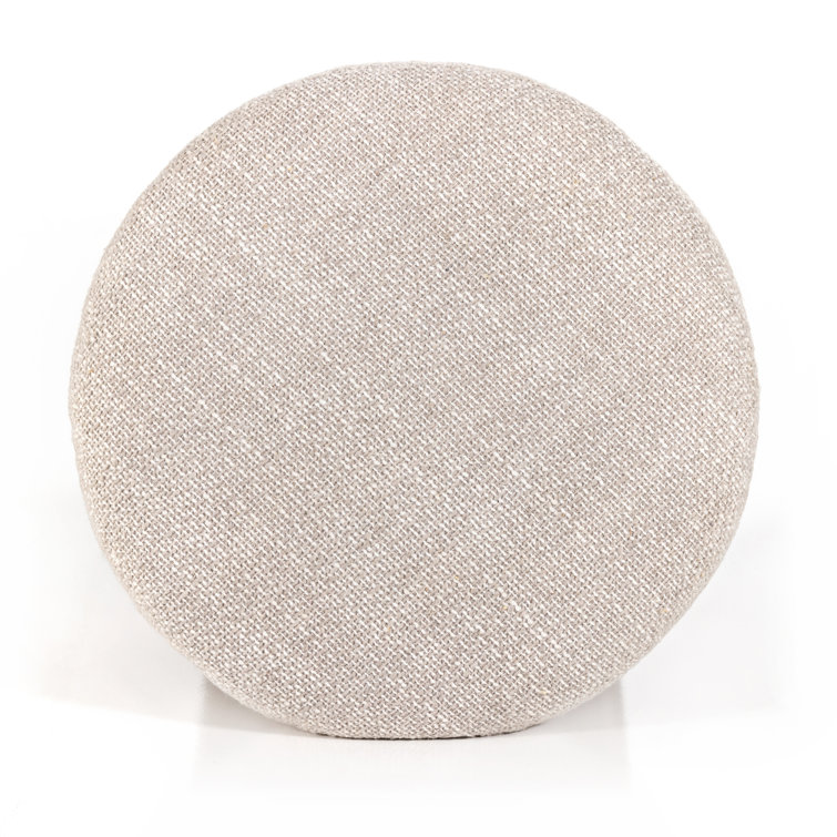 18'' Contemporary White Round Ottoman with Ash Wood Base