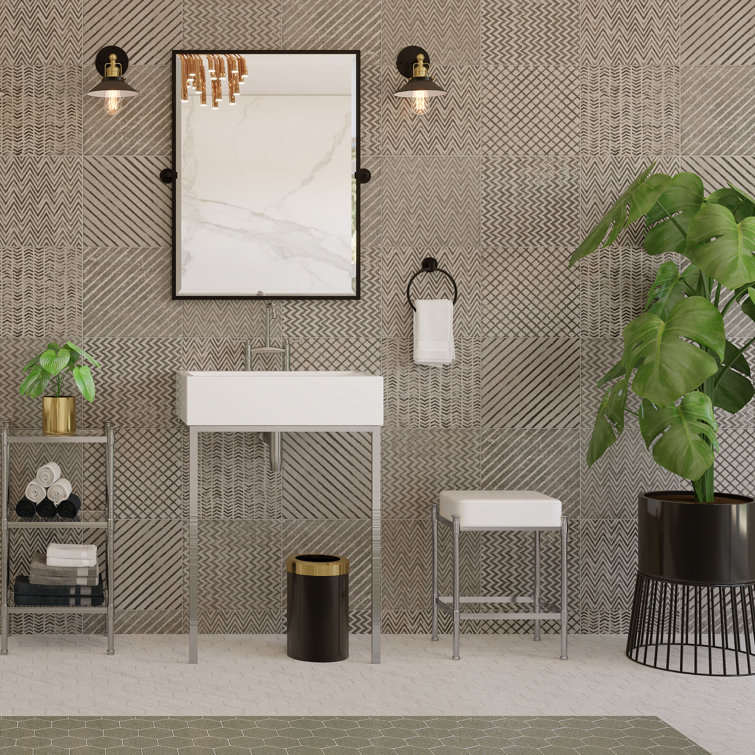 Latitude II Matte Black Metal Framed Bathroom Vanity Mirror 32.5''
