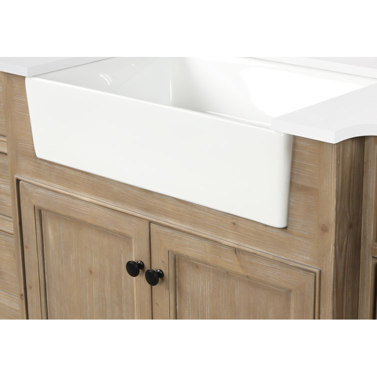 Kelly 60" Weathered Fir Bathroom Vanity with White Stone Countertop