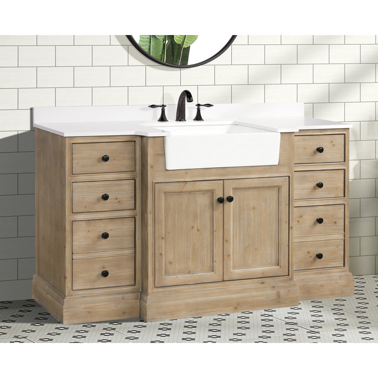 Kelly 60" Weathered Fir Bathroom Vanity with White Stone Countertop