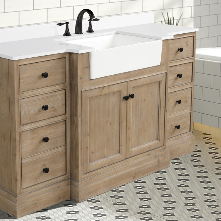 Kelly 60" Weathered Fir Bathroom Vanity with White Stone Countertop