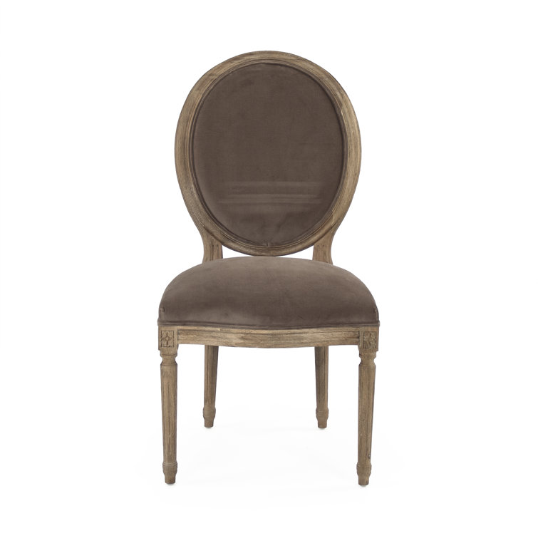 Elegant Medallion Brown Velvet & Solid Wood Side Chair
