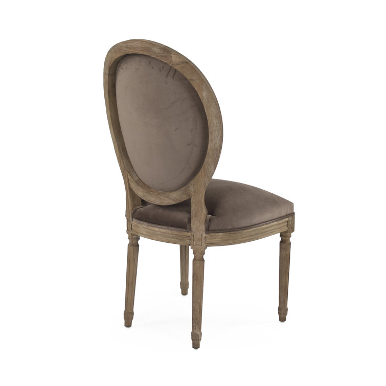 Elegant Medallion Brown Velvet & Solid Wood Side Chair