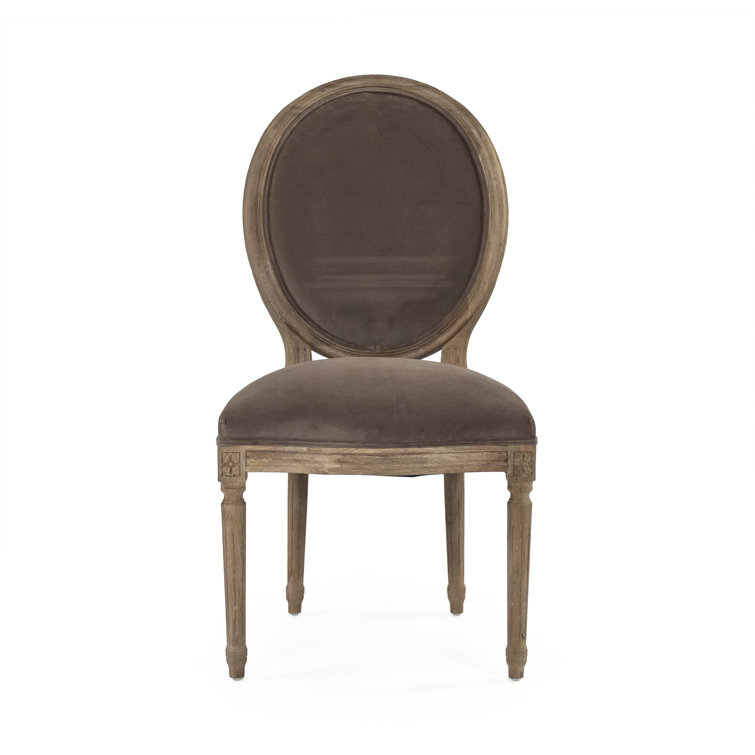 Elegant Medallion Brown Velvet & Solid Wood Side Chair