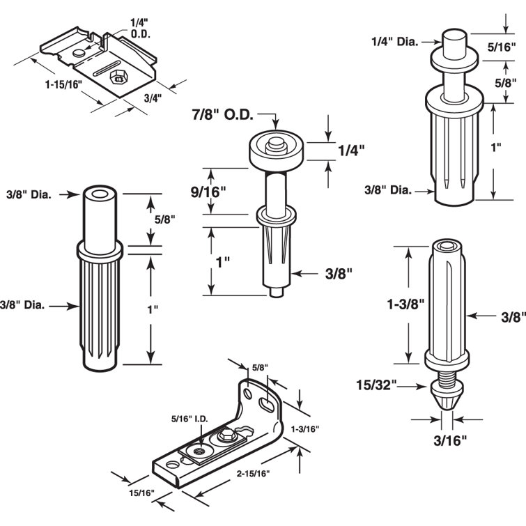 Zinc Bi-Fold Door Hardware Repair Kit with Steel and Plastic Components