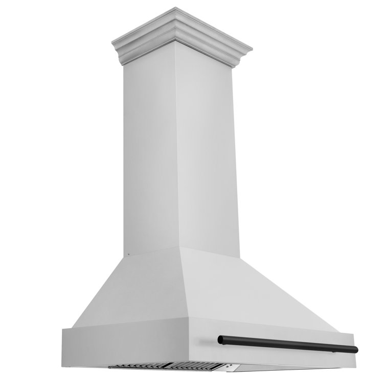 36 Inch Stainless Steel Wall Mounted Range Hood with Matte Black Handle