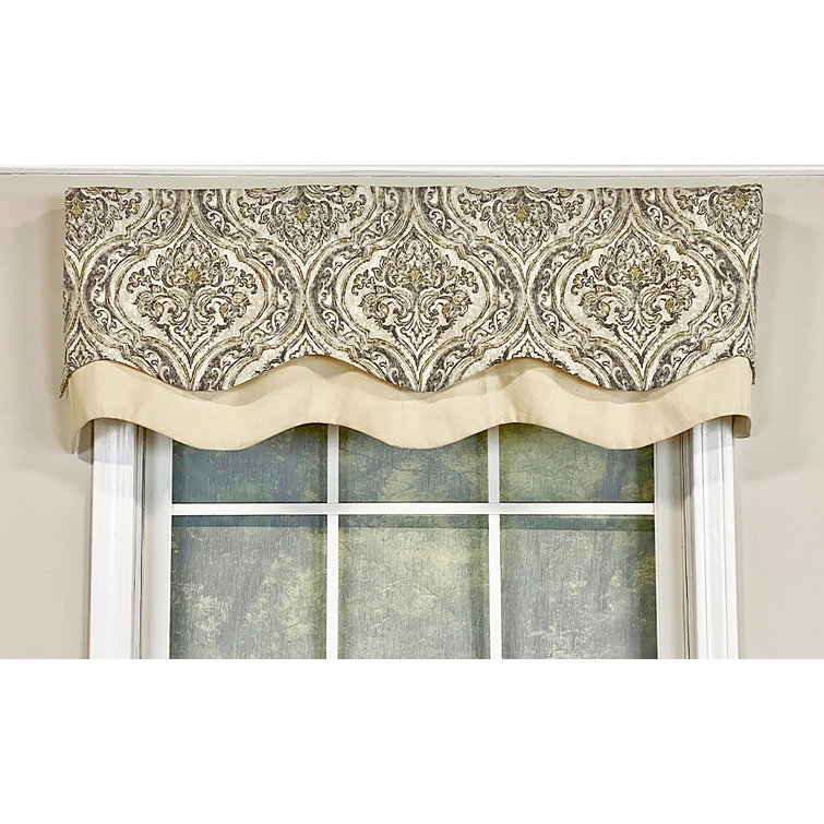 Pebble and Blush Damask Scalloped Window Valance