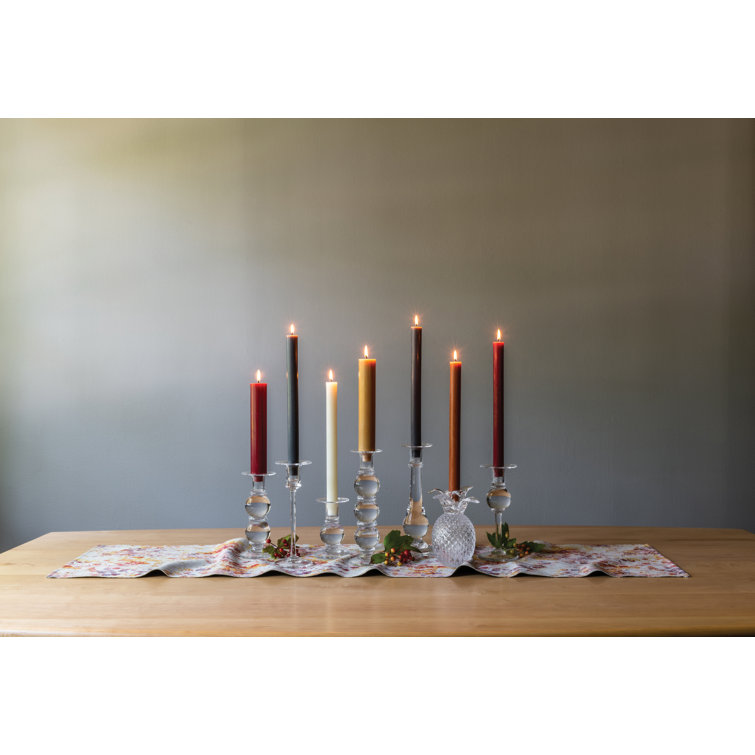 Handmade Clear Glass Taper Candlestick Set with Candles