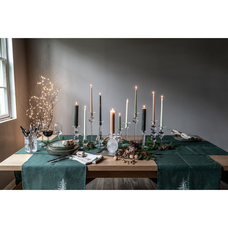 Handmade Clear Glass Taper Candlestick Set with Candles