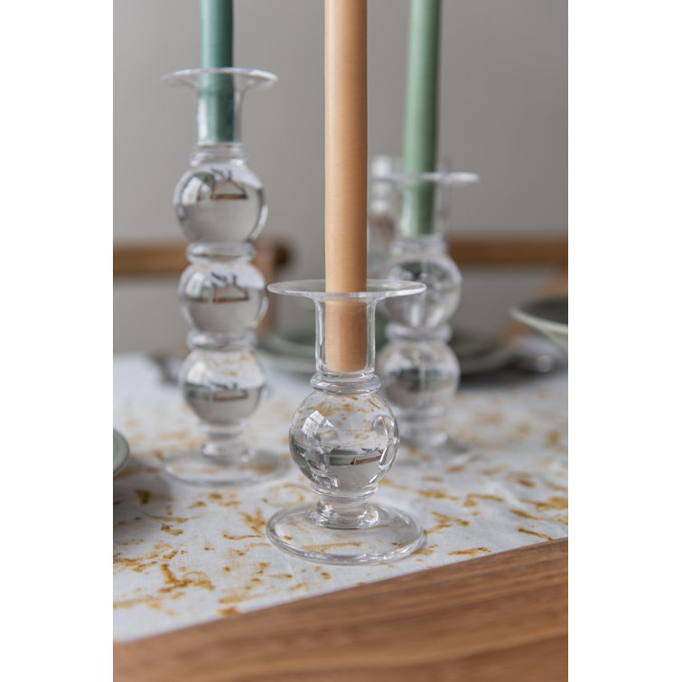 Handmade Clear Glass Taper Candlestick Set with Candles