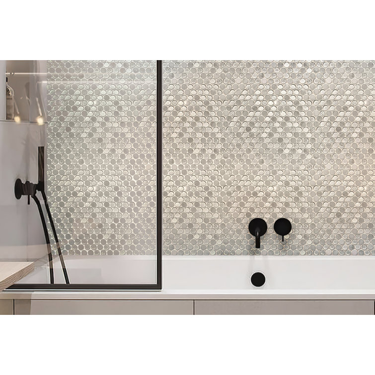 12" x 12" White Marble and Glass Penny Round Mosaic Tile