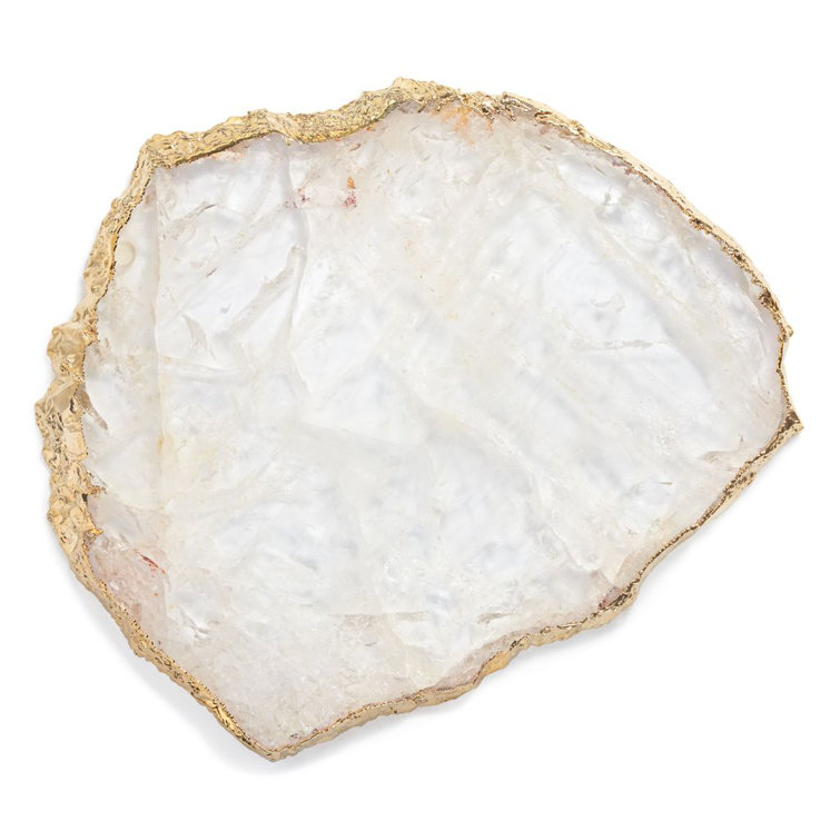 Large Organic-Shaped Off-White Crystal and Gold Platter