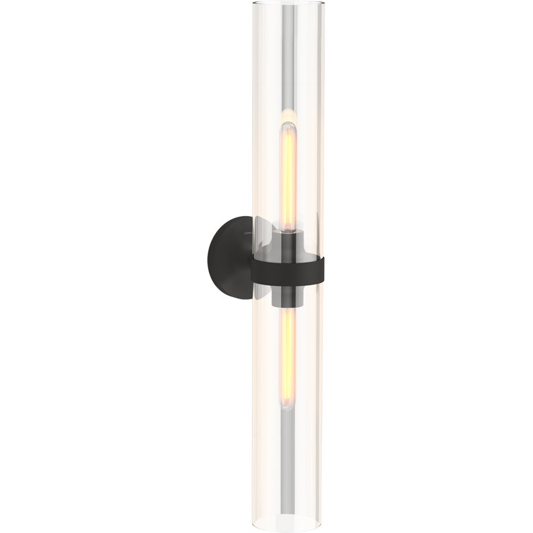 Sleek Matte Black 29'' Dual-Light Clear Glass Sconce