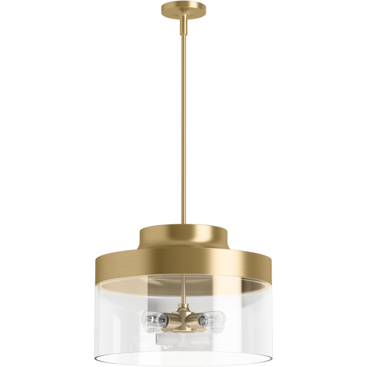 Purist Brushed Moderne Brass 4-Light XL Pendant with Clear Glass Shade