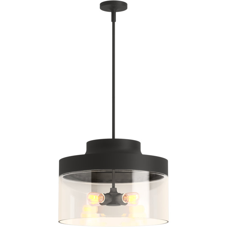 Purist Matte Black 18" Drum Pendant with Glass Shades
