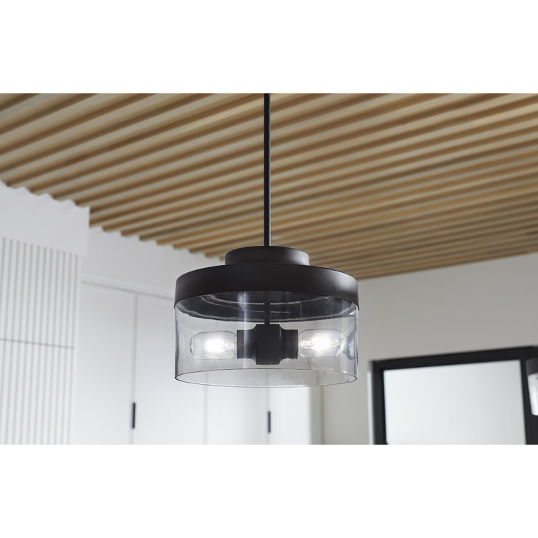 Purist Matte Black 18" Drum Pendant with Glass Shades