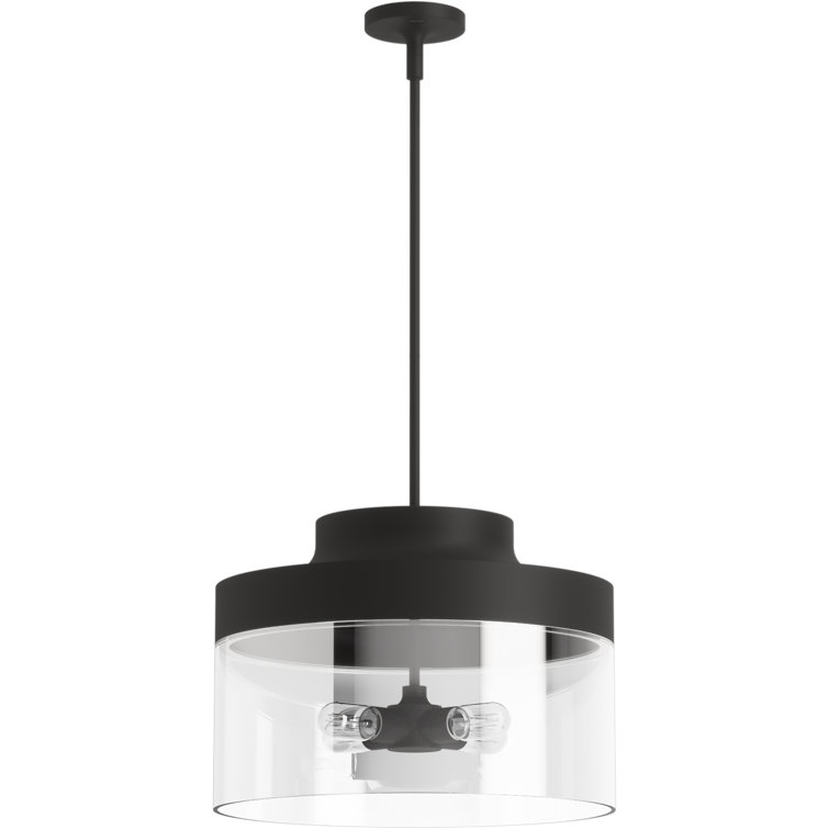 Purist Matte Black 18" Drum Pendant with Glass Shades