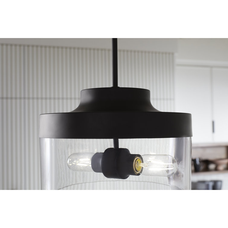 Purist Matte Black 18" Drum Pendant with Glass Shades
