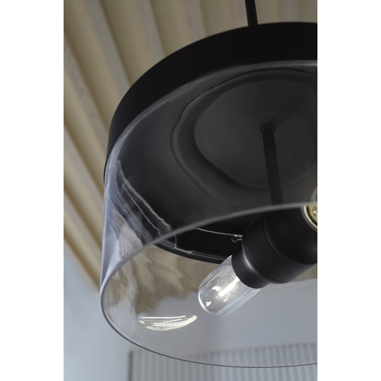 Purist Matte Black 18" Drum Pendant with Glass Shades
