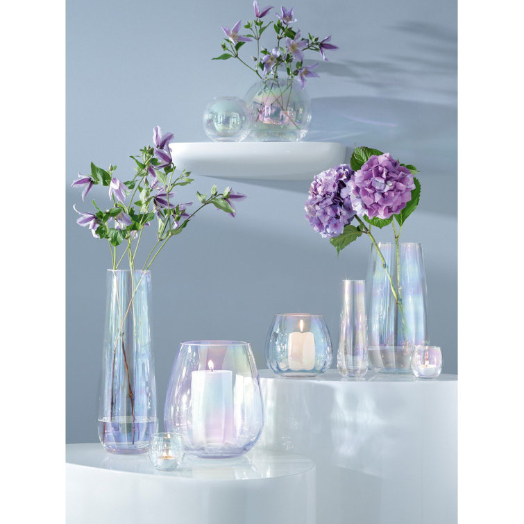 Iridescent Pearl Lustre Glass Candle Holder Set