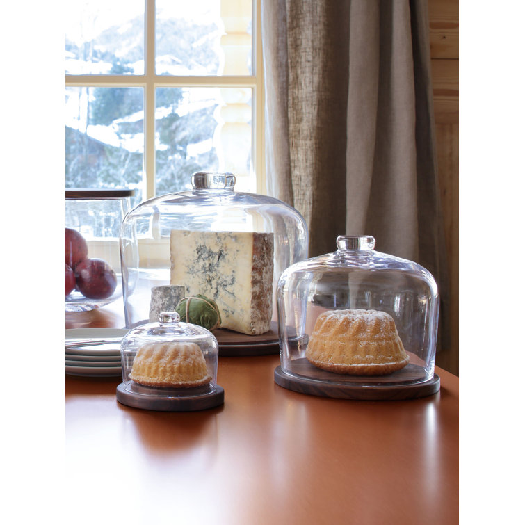 Modern Clear Glass Dome with Oiled Walnut Base