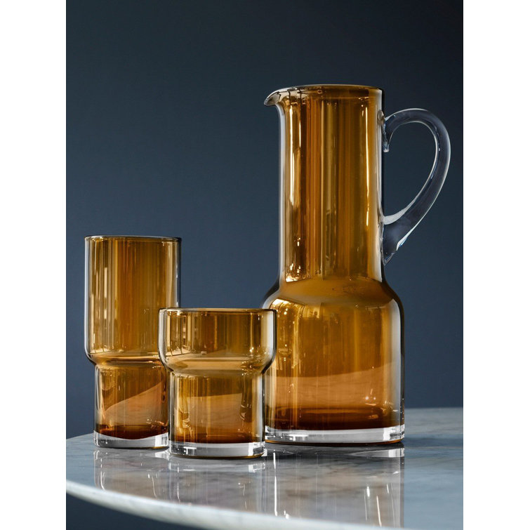 Amber Mouth-Blown Glass Highball Set of Two