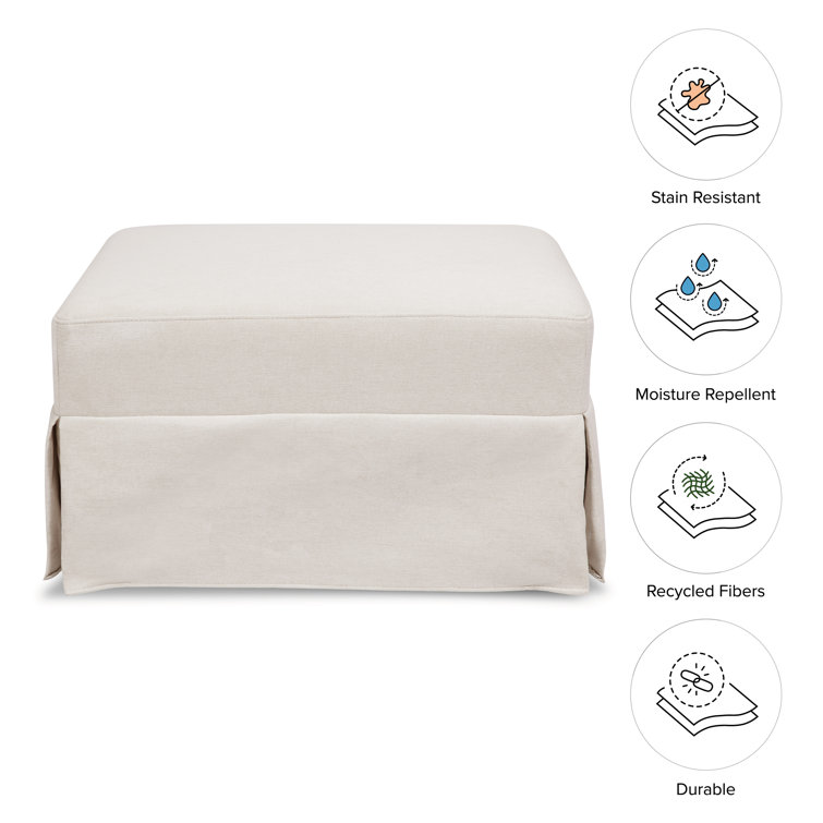 Cream Upholstered Gliding Ottoman with Skirt