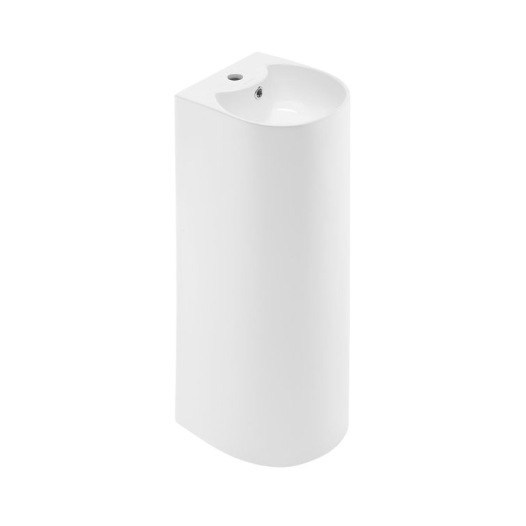 White Glossy Ceramic Pedestal Bathroom Sink