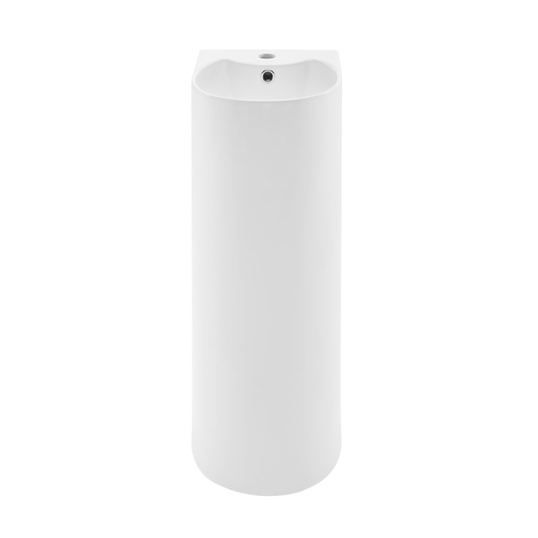White Glossy Ceramic Pedestal Bathroom Sink