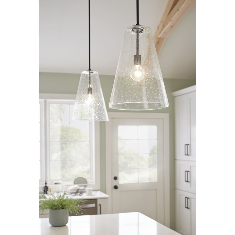 Vance Satin Black 1-Light Pendant with Clear Seedy Glass