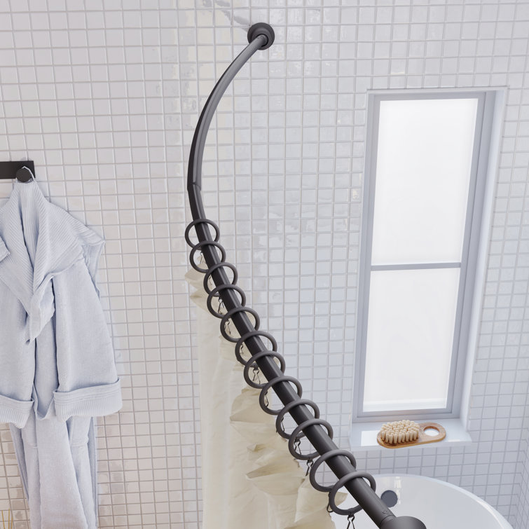 Modern Minimalist Matte Black Adjustable Curved Shower Curtain Rod