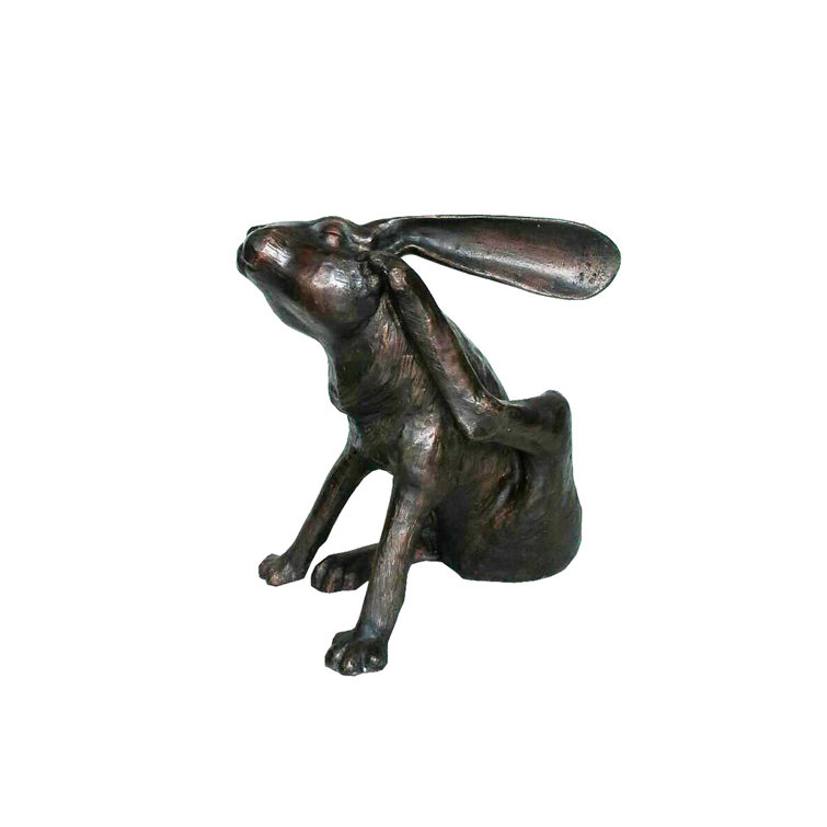 Handmade Bronze Itchy Bunny Sculpture with Fire-Applied Patina