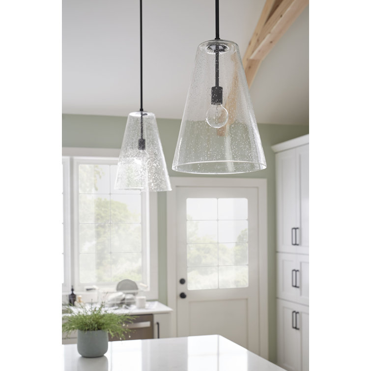 Vance Satin Black 1-Light Pendant with Clear Seedy Glass