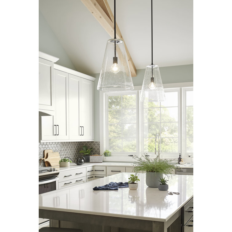 Vance Satin Black 1-Light Pendant with Clear Seedy Glass