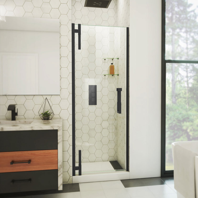 Matte Black Frameless Pivot Shower Door with Clear Glass
