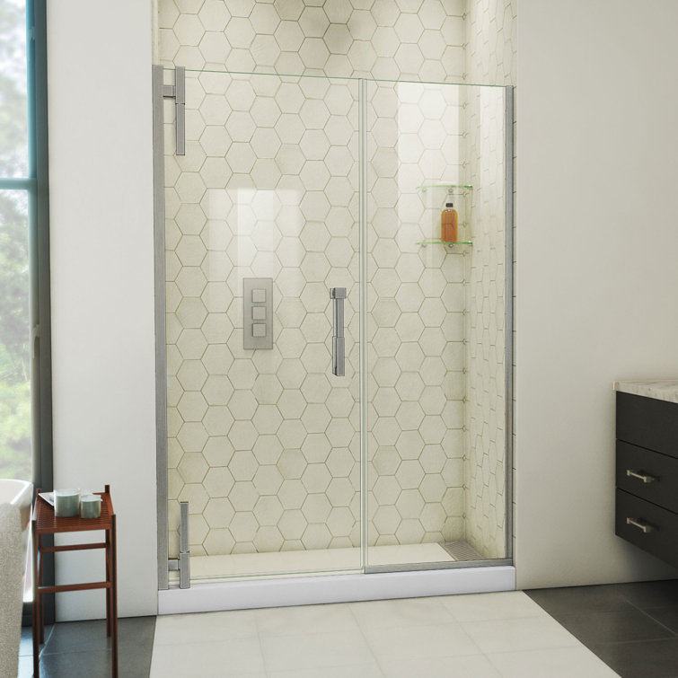 Ascend Frameless Clear Glass Pivot Shower Door with Black Hardware