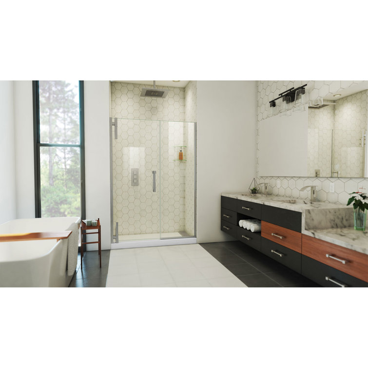 Ascend 50-51 in Frameless Clear Glass Pivot Shower Door with Black Hardware