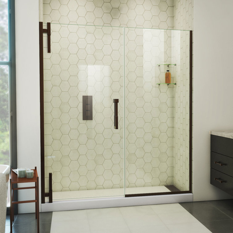Ascend 65" Frameless Pivot Shower Door in Black and Clear Glass