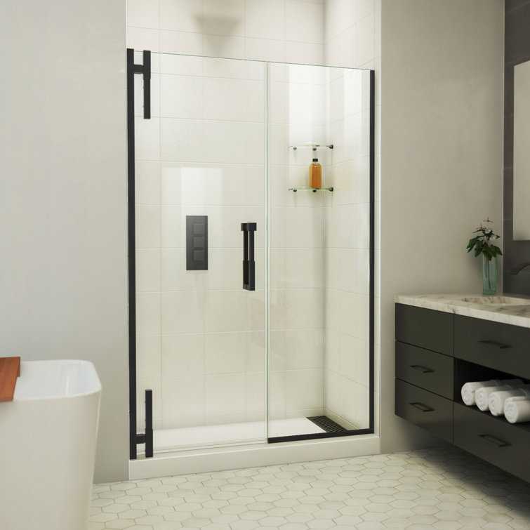 Ascend Matte Black Frameless Pivot Shower Door with Clear Glass