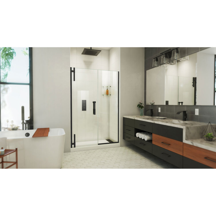 Ascend Matte Black Frameless Pivot Shower Door with Clear Glass