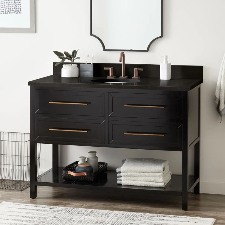 48" Black Mahogany Single Bathroom Vanity Set with Quartz Top